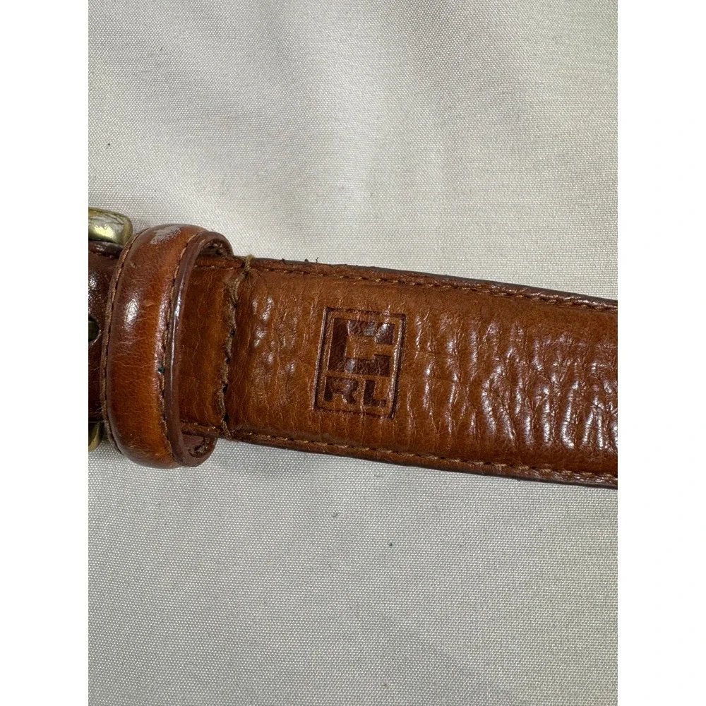 Chaps Ralph Lauren Mens Brown Leather Belt Brass Buckle Pebble Grain Cognac